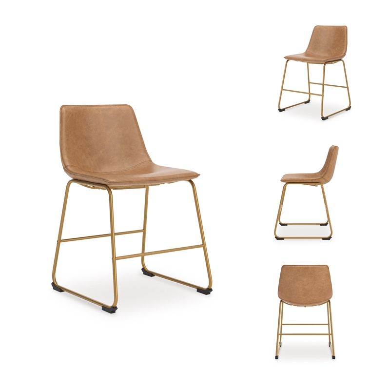 Pemberly Row Contemporary Faux Leather Brown & Gold Dining Side Chair - Set of 2