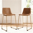 Pemberly Row Contemporary Faux Leather Brown & Gold Tall Barstool - Set of 2