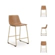 Pemberly Row Contemporary Faux Leather Brown & Gold Tall Barstool - Set of 2