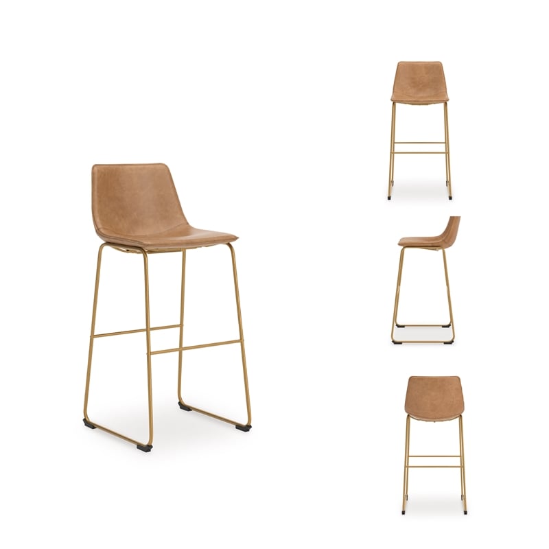Pemberly Row Contemporary Faux Leather Brown & Gold Tall Barstool - Set of 2