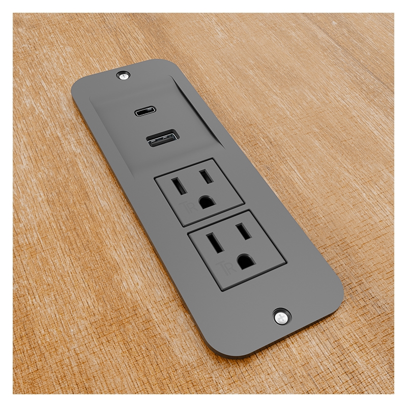 Pemberly Row 120V(x2) USB-A & USB-C PD Power Station w/ Extension Cord in Black