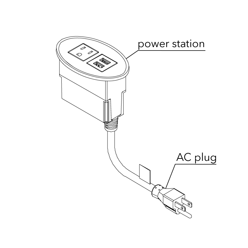 Pemberly Row Plastic Modern USB-A Oval 120V Power Station in Black