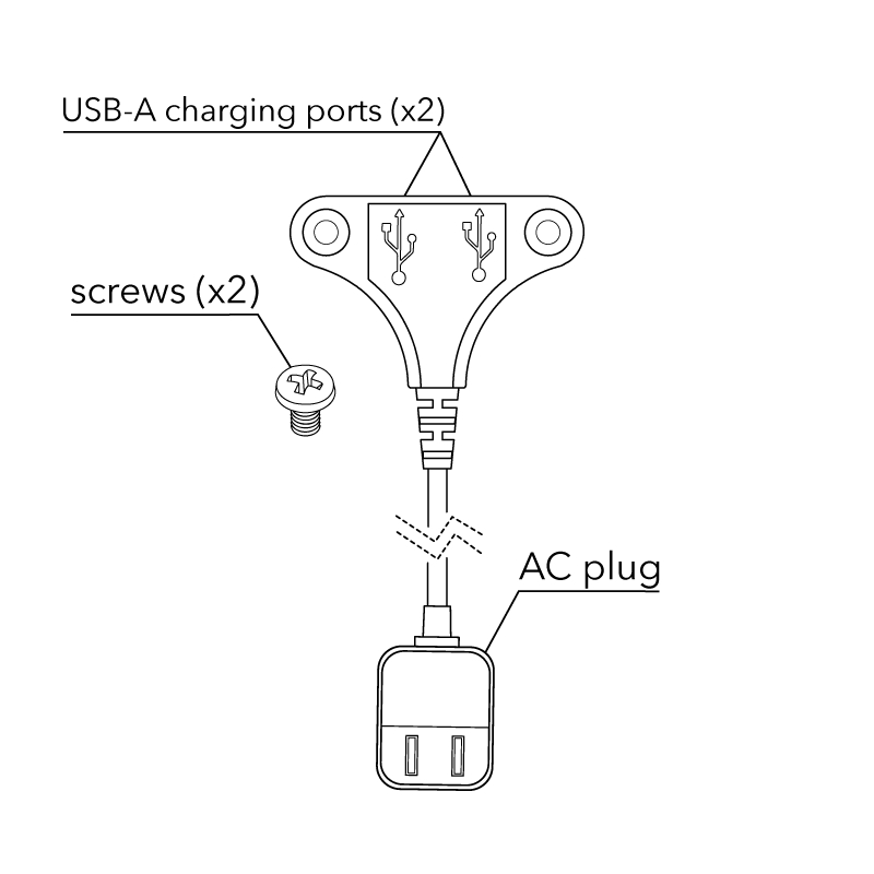 Pemberly Row Plastic Modern Dual USB-A Stingray in Black Finish