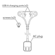 Pemberly Row Plastic Modern Dual USB-A Stingray in Black Finish
