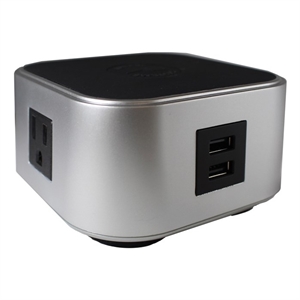 Pemberly Row Plastic Modern Quad Power Station in Silver Finish