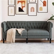 Pemberly Row Fabric Polyester Chesterfield Sofa in Dark Grey