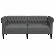 Pemberly Row Fabric Polyester Chesterfield Sofa in Dark Grey