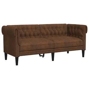 Pemberly Row Fabric Polyester Chesterfield Sofa in Brown Fabric
