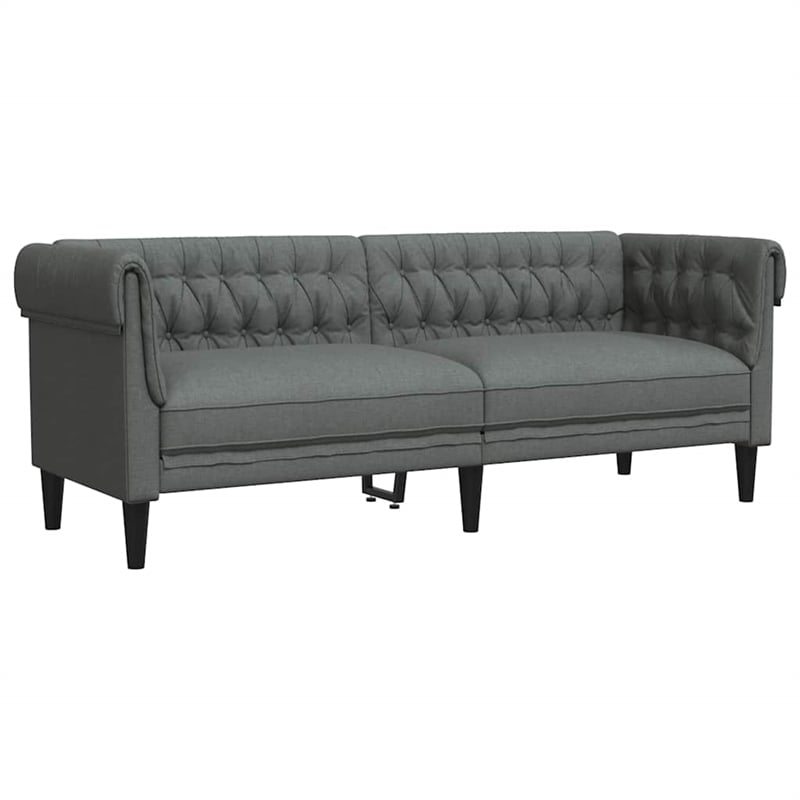 Pemberly Row Fabric Polyester Chesterfield Sofa in Dark Gray