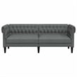 Pemberly Row Fabric Polyester Chesterfield Sofa in Dark Gray