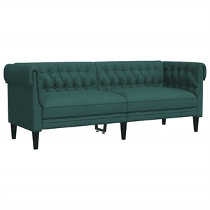 Pemberly Row Fabric Polyester Chesterfield Sofa in Dark Green