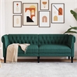 Pemberly Row Fabric Polyester Chesterfield Sofa in Dark Green