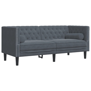 Pemberly Row Fabric Velvet 2-Seater Chesterfield Sofa in Dark Grey