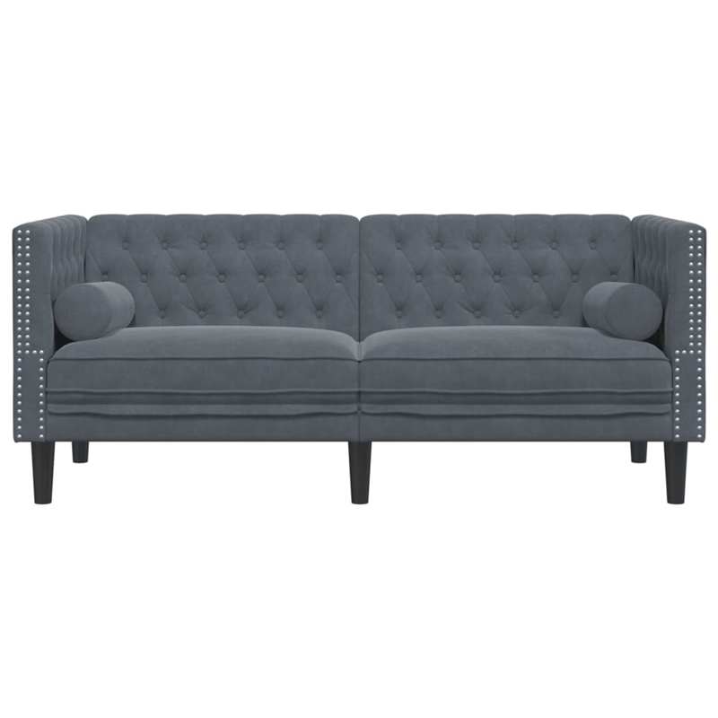 Pemberly Row Fabric Velvet 2-Seater Chesterfield Sofa in Dark Grey