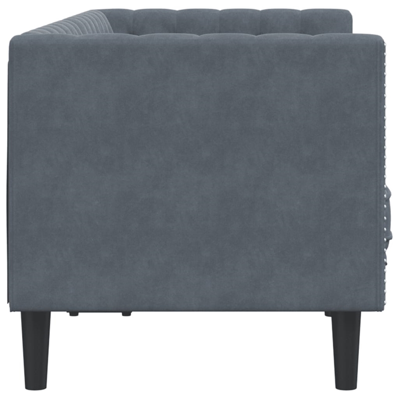 Pemberly Row Fabric Velvet 2-Seater Chesterfield Sofa in Dark Grey
