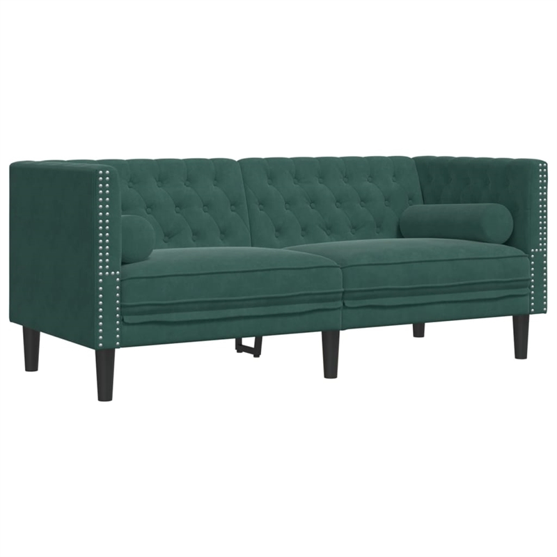Pemberly Row Fabric Velvet 2-Seater Chesterfield Sofa in Dark Green