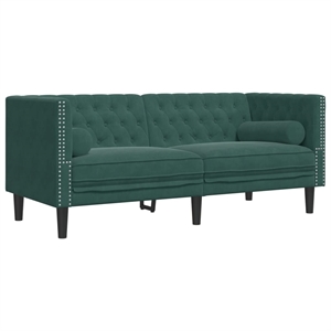 Pemberly Row Fabric Velvet 2-Seater Chesterfield Sofa in Dark Green