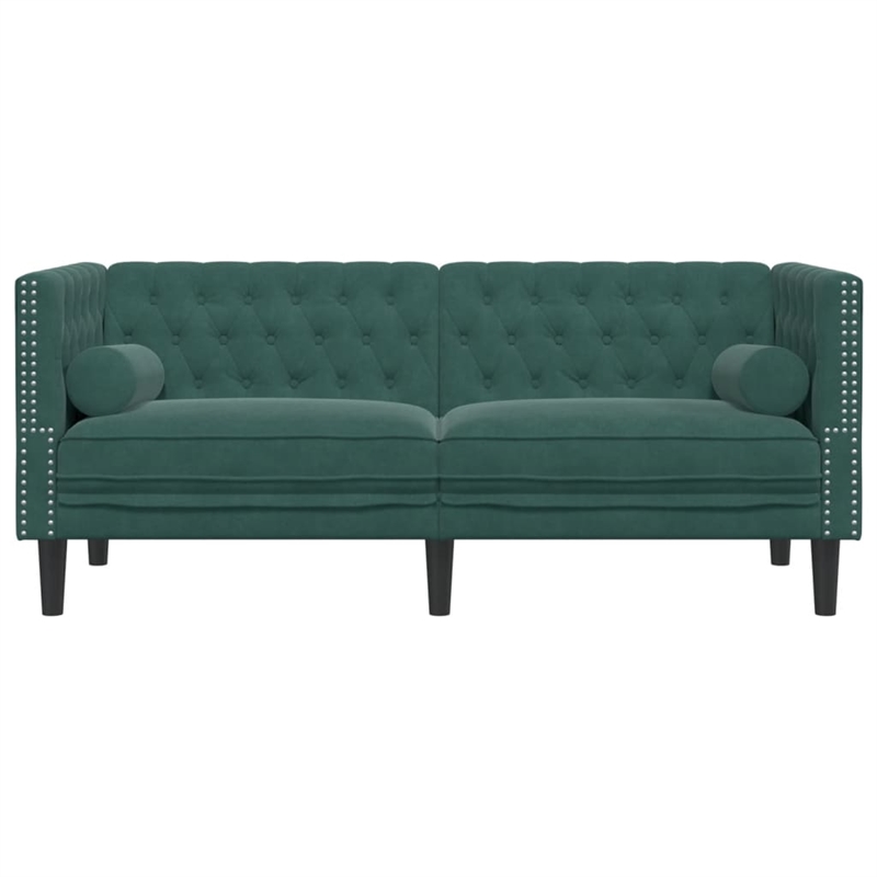 Pemberly Row Fabric Velvet 2-Seater Chesterfield Sofa in Dark Green