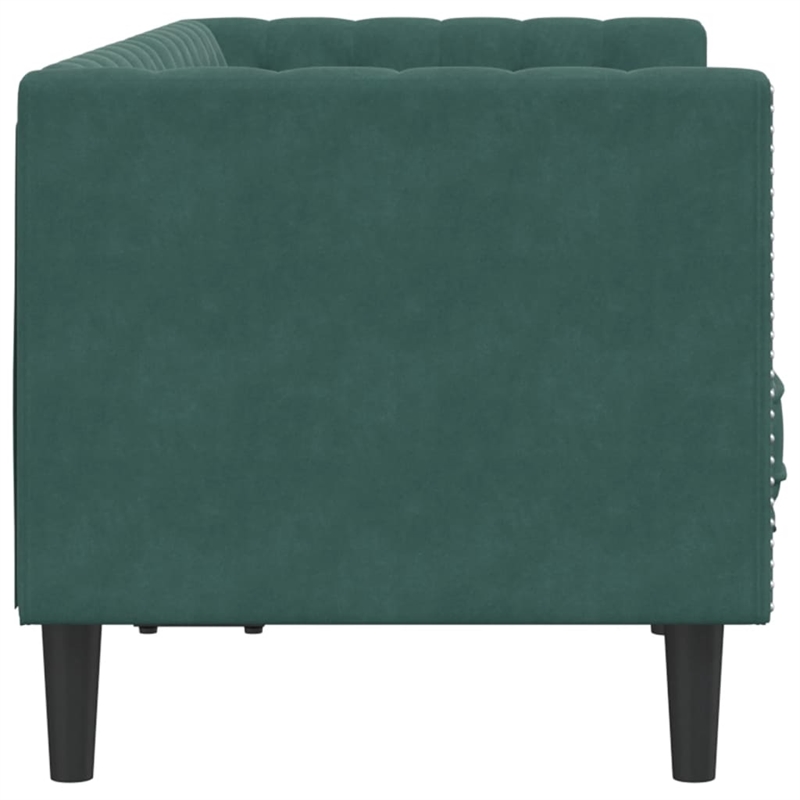 Pemberly Row Fabric Velvet 2-Seater Chesterfield Sofa in Dark Green