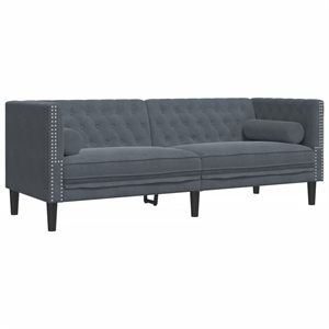 Pemberly Row Fabric Velvet 3-Seater Chesterfield Sofa in Dark Gray