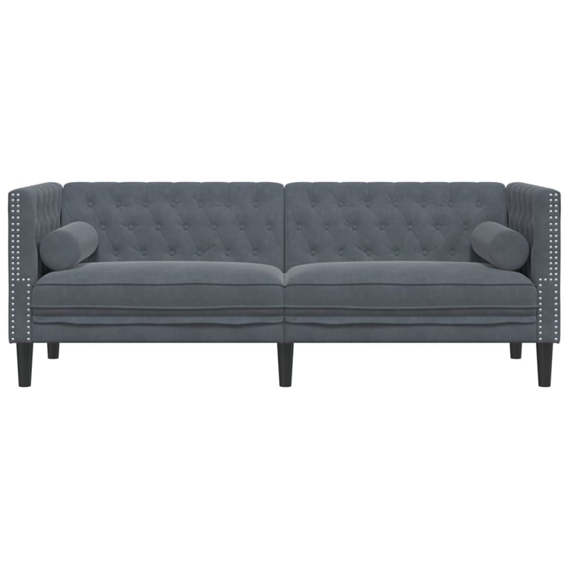 Pemberly Row Fabric Velvet 3-Seater Chesterfield Sofa in Dark Gray