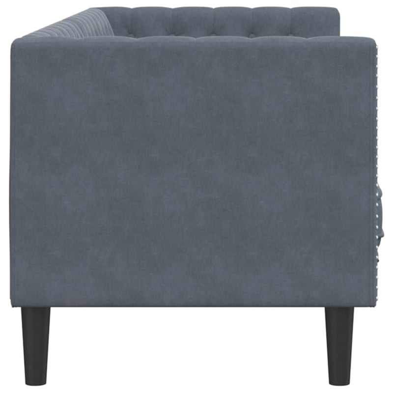 Pemberly Row Fabric Velvet 3-Seater Chesterfield Sofa in Dark Gray