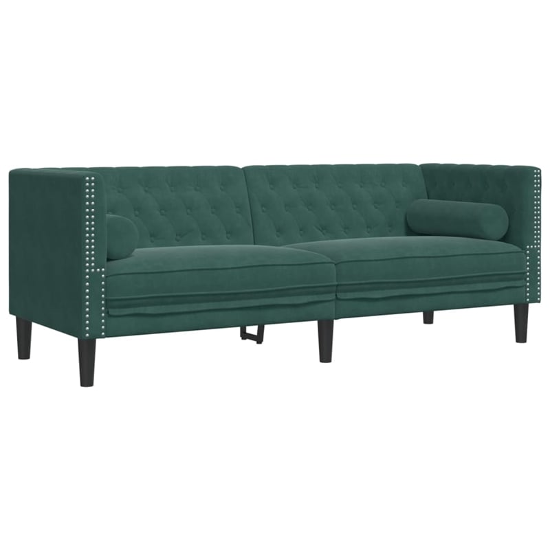 Pemberly Row Fabric Velvet 3-Seater Chesterfield Sofa in Dark Green