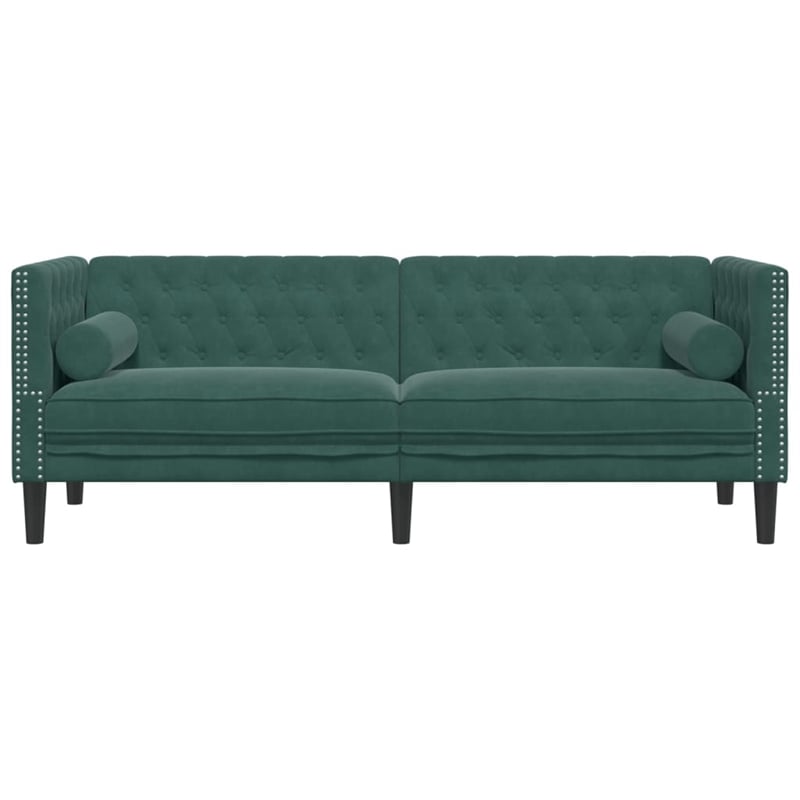 Pemberly Row Fabric Velvet 3-Seater Chesterfield Sofa in Dark Green