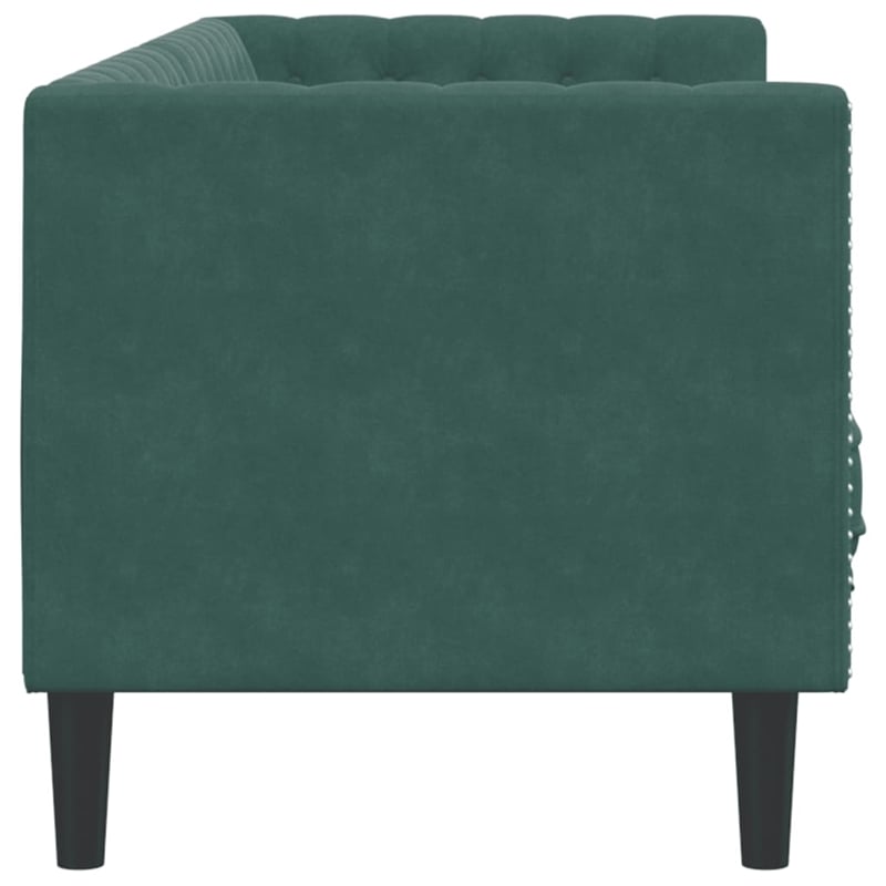 Pemberly Row Fabric Velvet 3-Seater Chesterfield Sofa in Dark Green