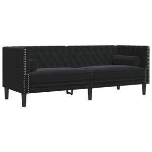 Pemberly Row Fabric Velvet 3-Seater Chesterfield Sofa in Black