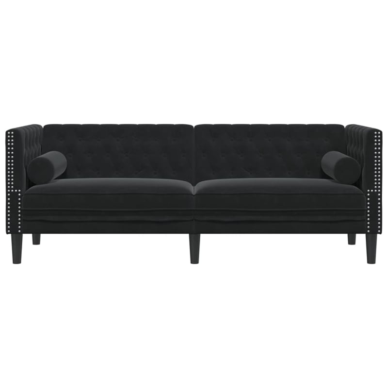 Pemberly Row Fabric Velvet 3-Seater Chesterfield Sofa in Black