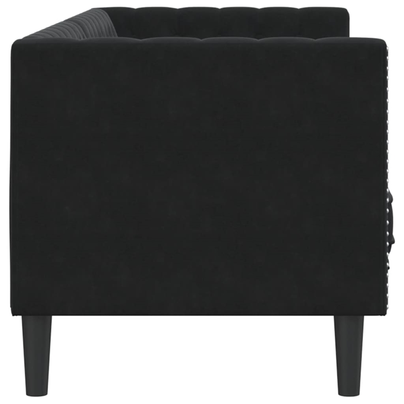 Pemberly Row Fabric Velvet 3-Seater Chesterfield Sofa in Black