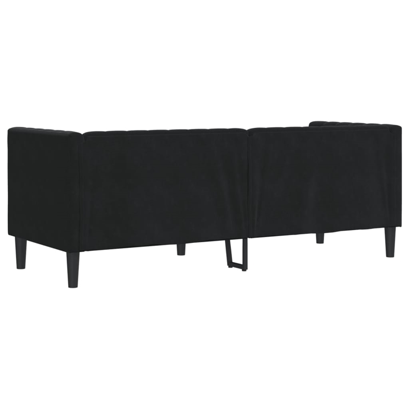 Pemberly Row Fabric Velvet 3-Seater Chesterfield Sofa in Black