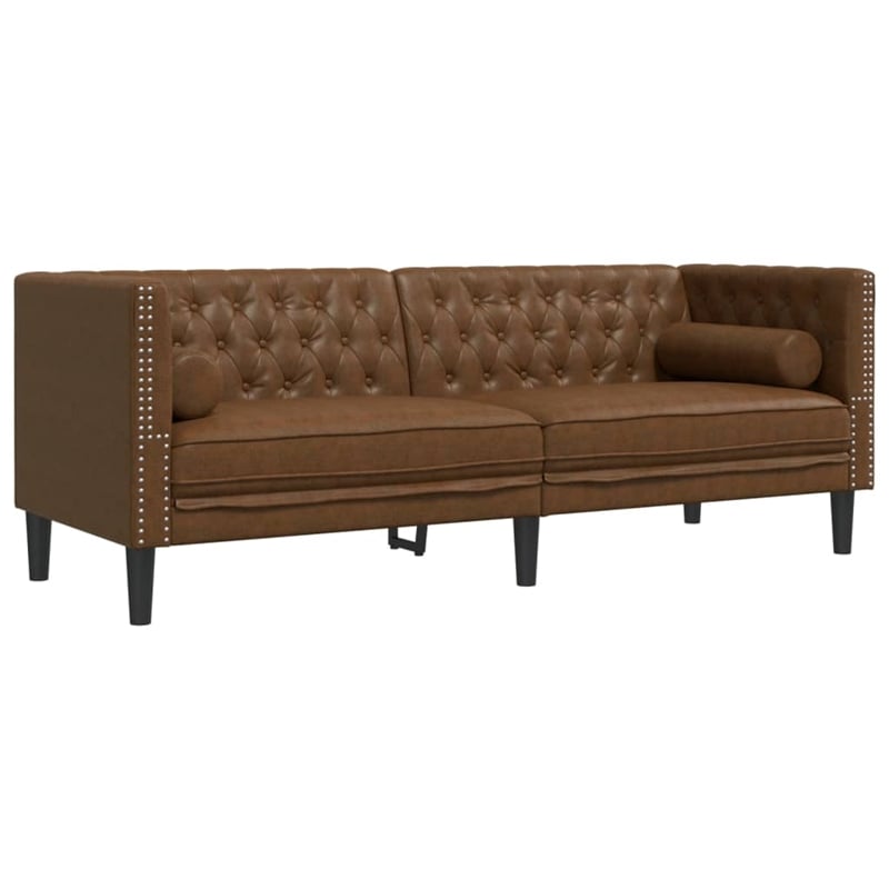 Pemberly Row Fabric Polyester 3-Seater Chesterfield Sofa in Brown