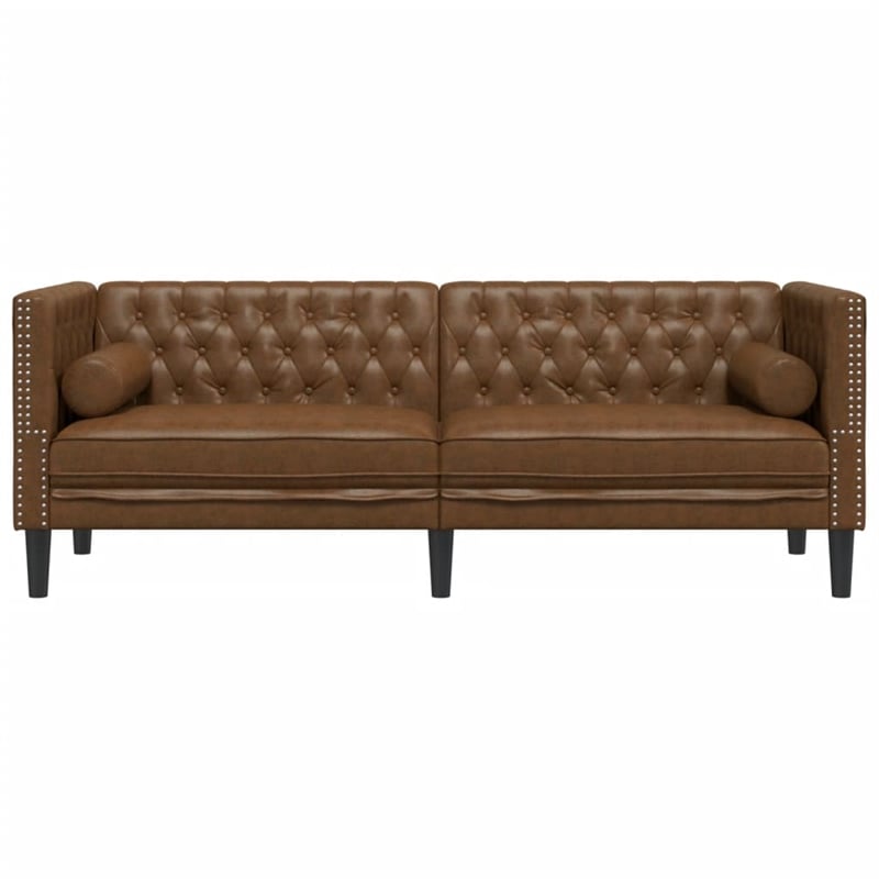 Pemberly Row Fabric Polyester 3-Seater Chesterfield Sofa in Brown