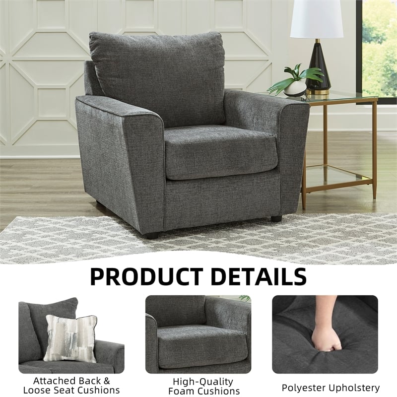 Pemberly Row Contemporary Polyester Upholstered Accent Chair in Gravel