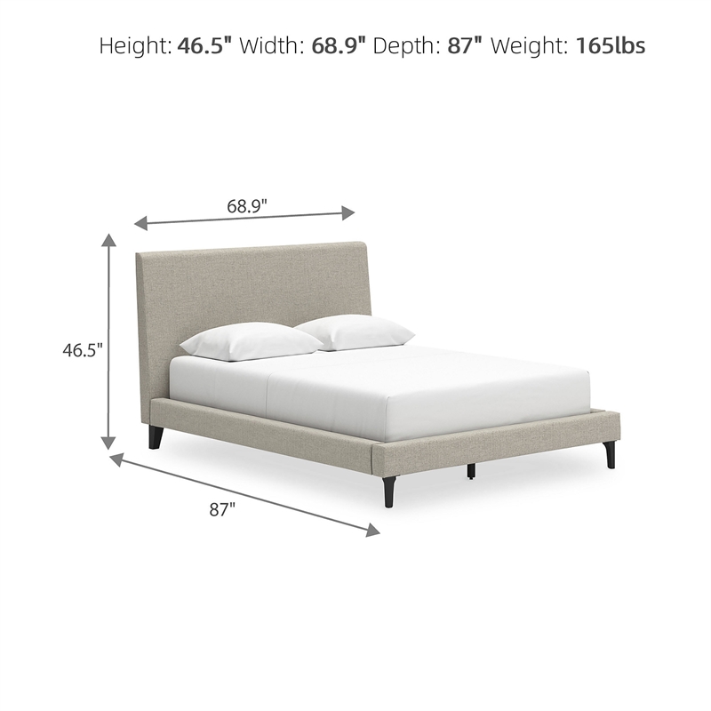 Pemberly Row Contemporary Beige Queen Upholstered Bed with Roll Slats
