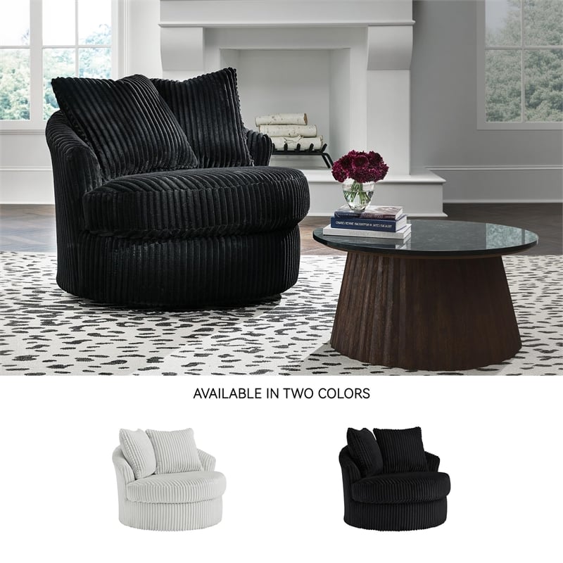 Pemberly Row Contemporary Polyester Upholstered Onyx Swivel Chair