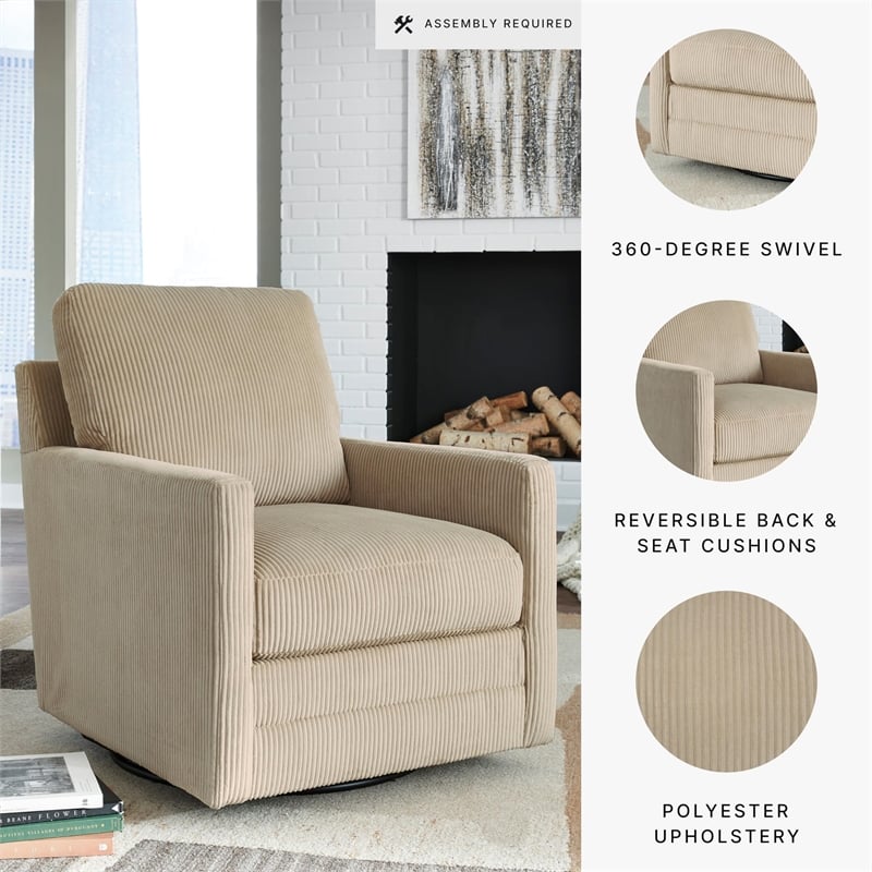 Pemberly Row Contemporary Polyester Upholstered Sand Swivel Chair
