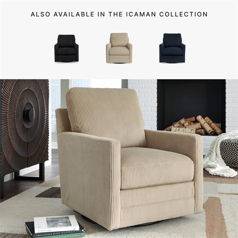 Pemberly Row Contemporary Polyester Upholstered Sand Swivel Chair