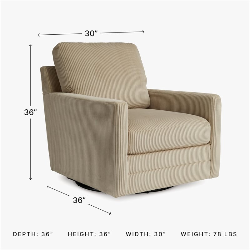 Pemberly Row Contemporary Polyester Upholstered Sand Swivel Chair