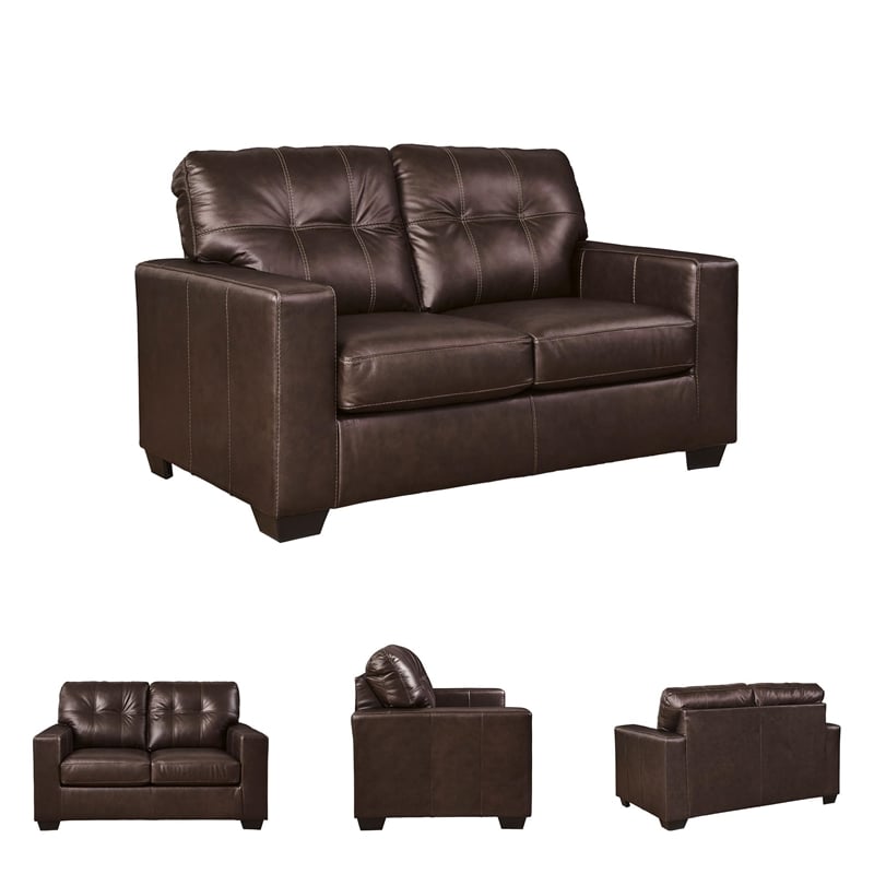 Pemberly Row Contemporary Leather Upholstered Dark Brown Loveseat