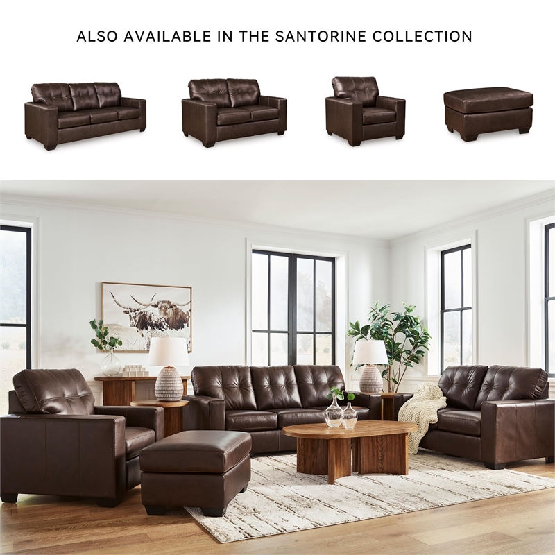 Pemberly Row Contemporary Leather Upholstered Brown Finish Sofa