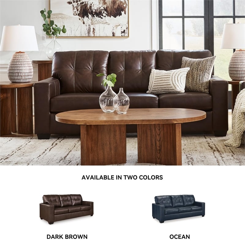 Pemberly Row Contemporary Leather Upholstered Brown Finish Sofa