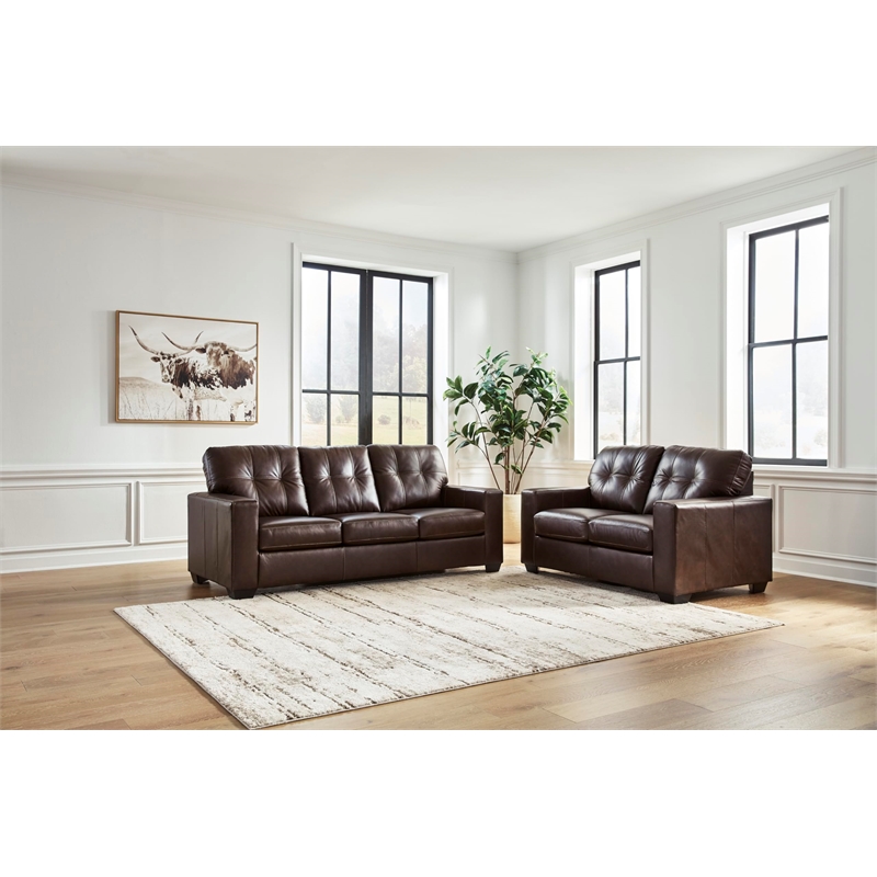 Pemberly Row Contemporary Leather Upholstered Brown Finish Sofa
