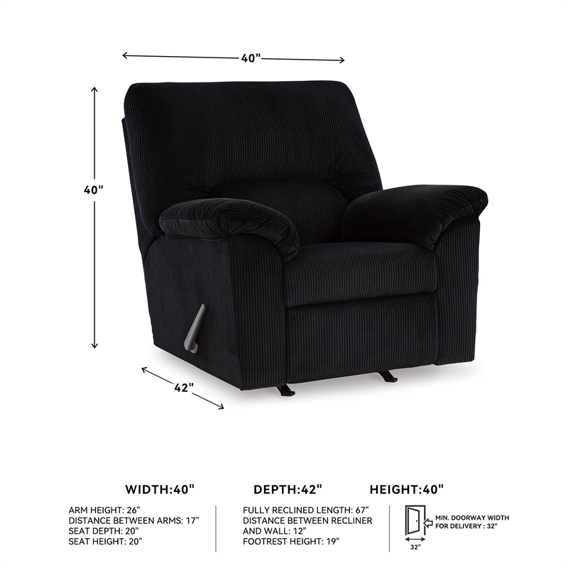 Pemberly Row Contemporary Polyester Upholstered Onyx Recliner