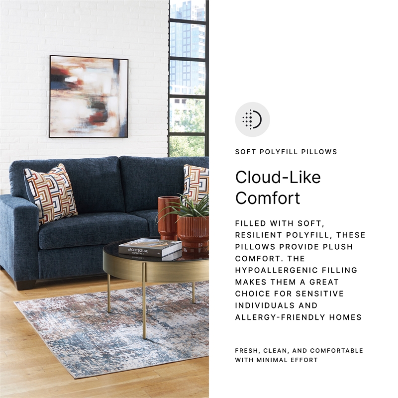 Pemberly Row Contemporary Polyester Upholstered Blue Queen Sofa Sleeper