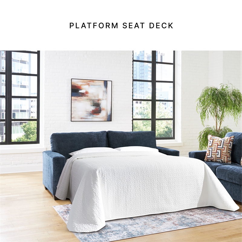 Pemberly Row Contemporary Polyester Upholstered Blue Queen Sofa Sleeper