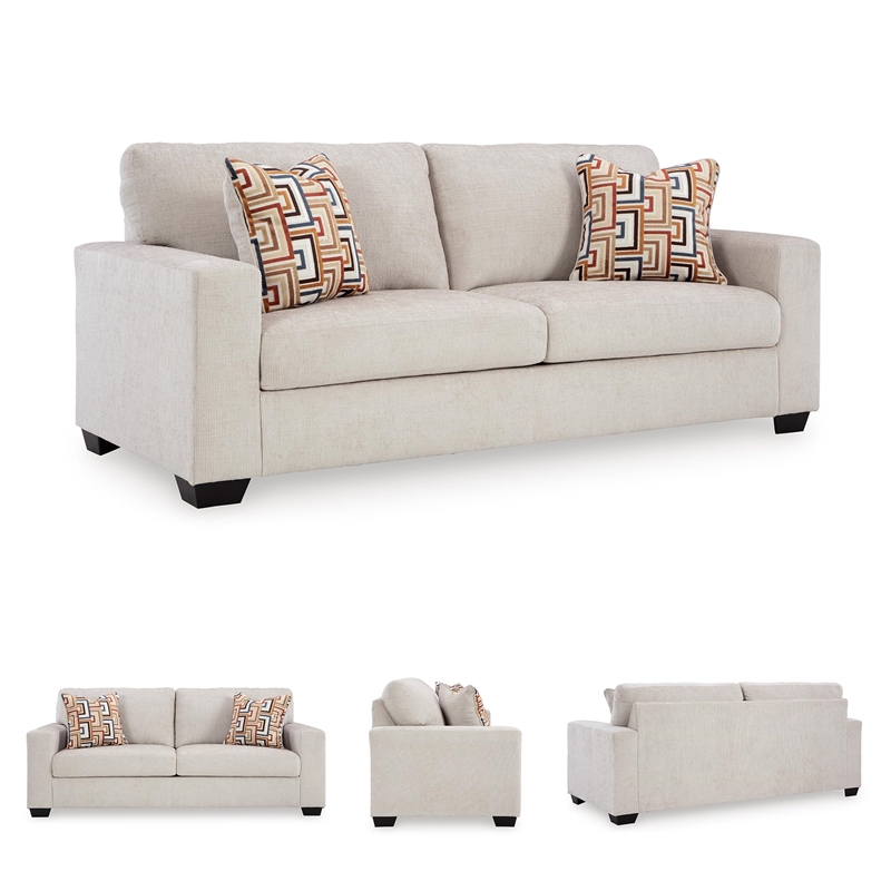 Pemberly Row Contemporary Polyester Upholstered Stone Finish Sofa