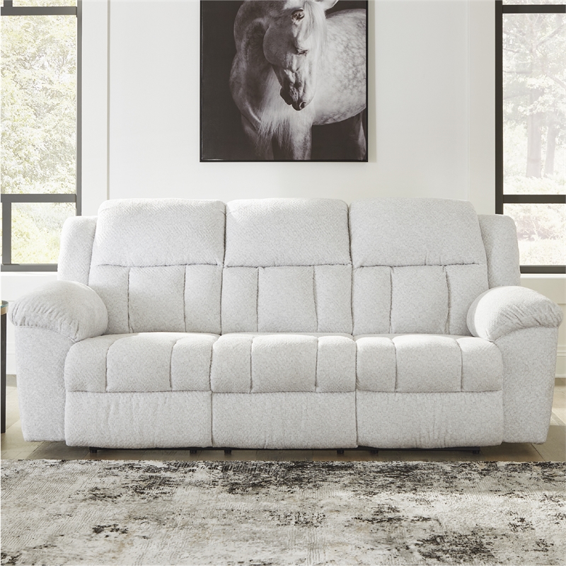 Pemberly Row Contemporary Polyester Upholstered White Reclining Sofa
